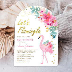 Invitación Arco de flamenco tropical floral rosa para baby sh