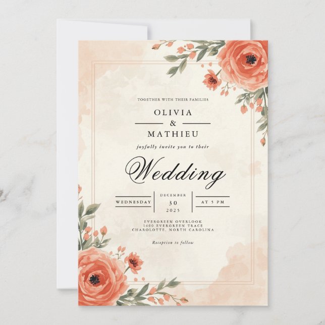 Invitación Arco de Flor de Coral Bloom Boda (Anverso)