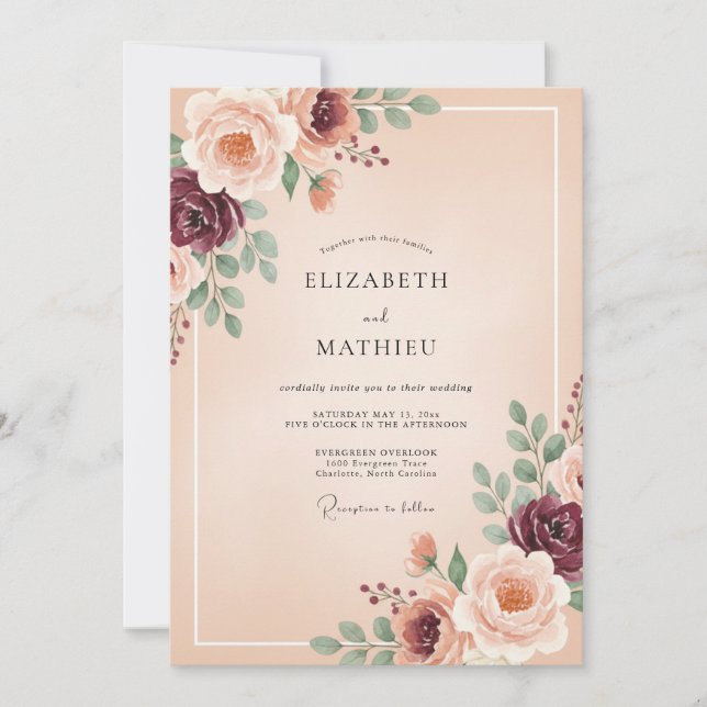 Invitación Arco de Flor de Melocotón Florece Boda (Anverso)