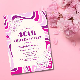 Invitación Arco de flor de oleada retro Cumpleaños Púrpura Ro