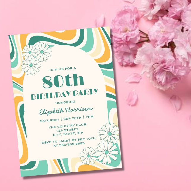 Invitación Arco de flor de oleada retro Cumpleaños Verde Amar (Subido por el creador)