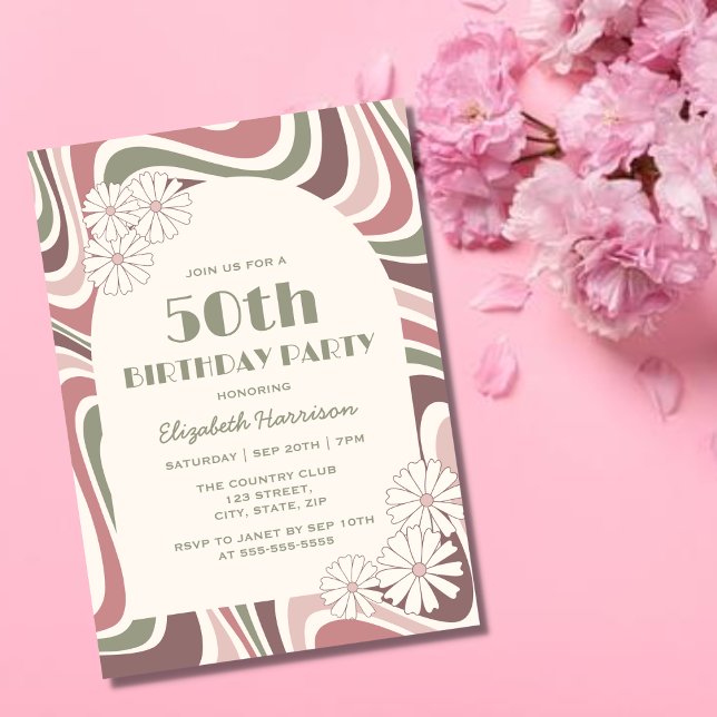Invitación Arco de flor de oleada retro Sage Brown Peach Cump (Subido por el creador)