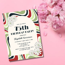 Invitación Arco de flor de oleada retro Verde Rojo Cumpleaños