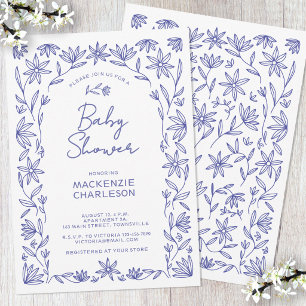 Invitación Arco de Flor Silvestre Azul Mediterráneo para Baby