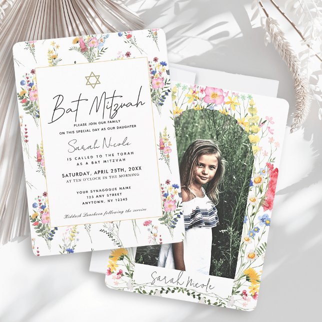 Invitación Arco de Flor Silvestre Foto Bat Mitzvah (Subido por el creador)