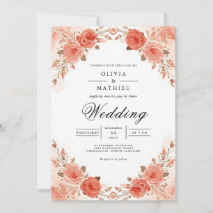 Invitación Arco de Flora Rosa Coral para Bodas
