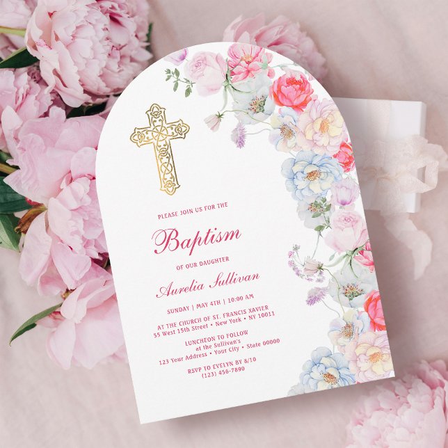 Invitación Arco de flores de acuarela Bautismo (Subido por el creador)