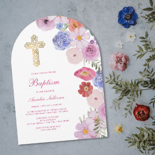Invitación Arco de flores de acuarela Bautismo