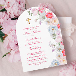 Invitación Arco de flores de acuarela boda religiosa