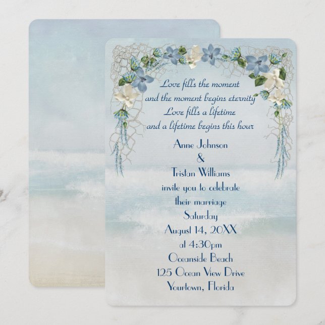 Invitación Arco de flores de boda en acuarela de agua de mar (Anverso / Reverso)