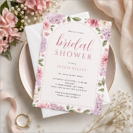 Invitación Arco de flores de hortensias rosadas y lavanda par
