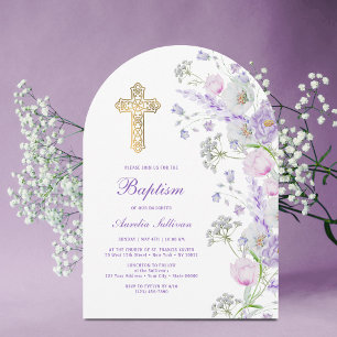 Invitación Arco de flores de lila en acuarela Bautizo