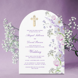 Invitación Arco de flores de lila en acuarela boda religiosa