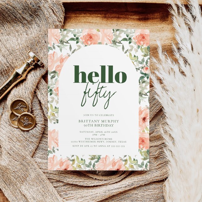 Invitación Arco de Flores de Peach Trendy 50 cumpleaños (Subido por el creador)