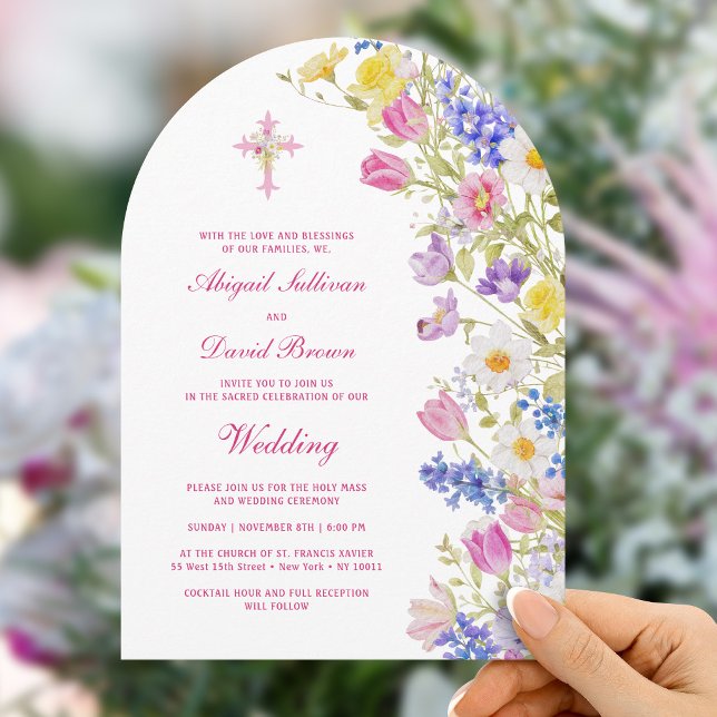 Invitación Arco de flores frescas de prado Boda religiosa (Subido por el creador)