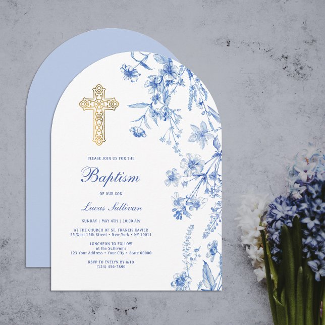 Invitación Arco de flores silvestres azules franceses Bautizo (Subido por el creador)