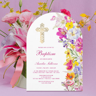 Invitación Arco de flores silvestres brillantes Bautizo
