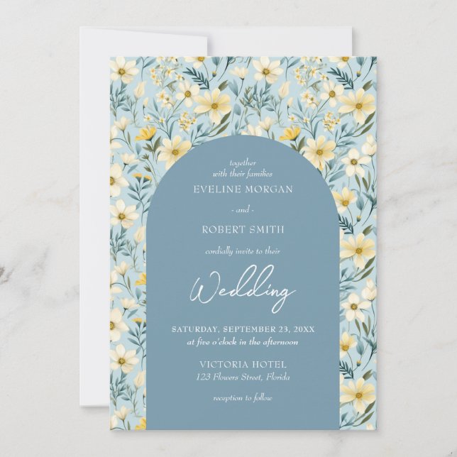 Invitación Arco de flores silvestres de Boho polvoriento azul (Anverso)