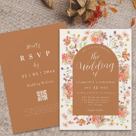 Invitación Arco de flores silvestres de otoño bohemio naranja