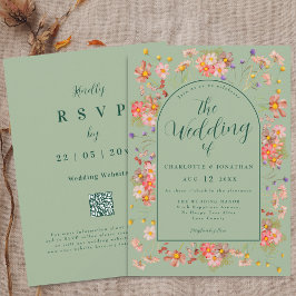 Invitación Arco de flores silvestres elegantes verde salvia p