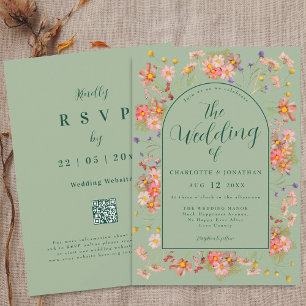 Invitación Arco de flores silvestres elegantes verde salvia p