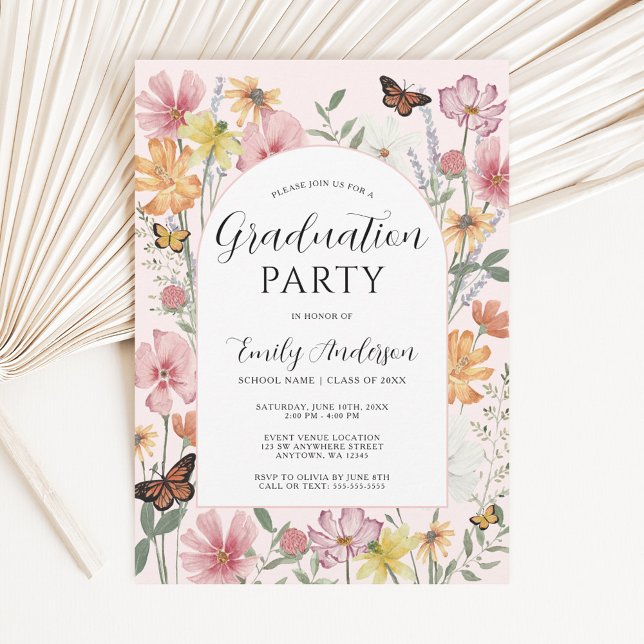 Invitación Arco de flores silvestres mariposa rosa fiesta de  (Subido por el creador)