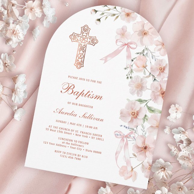Invitación Arco de flores silvestres rosadas y lazos para Bau (Subido por el creador)