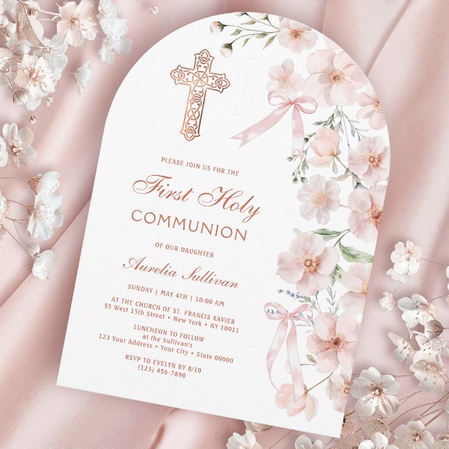 Invitación Arco de flores silvestres rosadas y lazos para Pri (Subido por el creador)