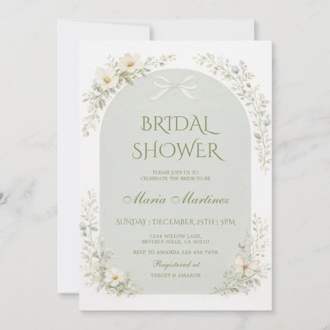 Invitación Arco de flores silvestres verde salvia para ducha  (Anverso)
