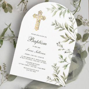 Invitación Arco de Follaje Acuarela Bautizo