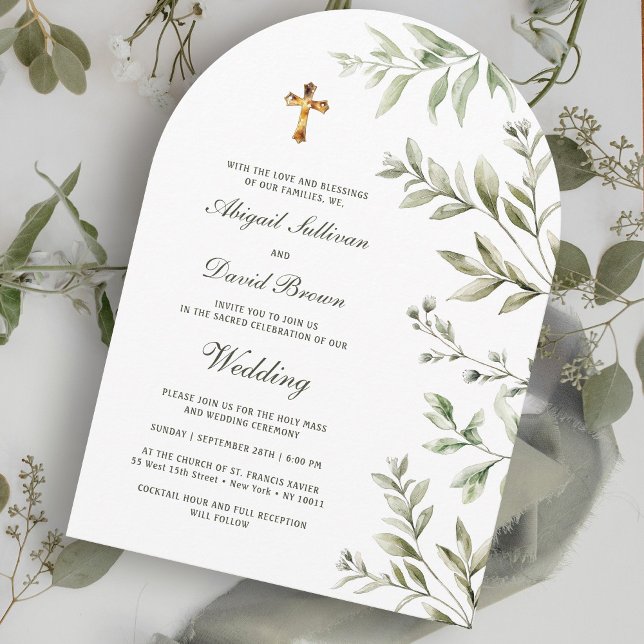 Invitación Arco de follaje acuarela boda religiosa (Subido por el creador)