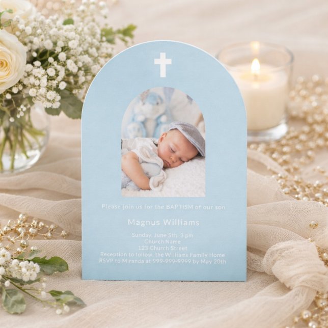Invitación Arco de foto azul claro niño Bautizo (Subido por el creador)