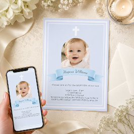 Invitación Arco de Foto Azul Niño Bautizo