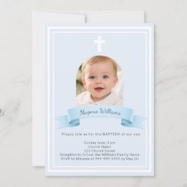 Invitación Arco de Foto Azul Niño Bautizo