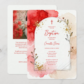 Invitación Arco de Foto de Bautizo con Acuarela Roja LPM26