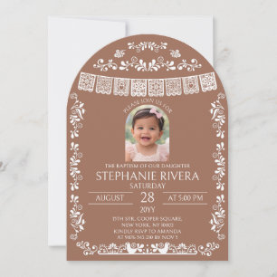Invitación Arco de Fotos de Bautizo de Niña con Terracota Pap