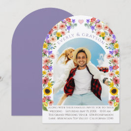Invitación Arco de fotos de lavanda y elegancia amarilla