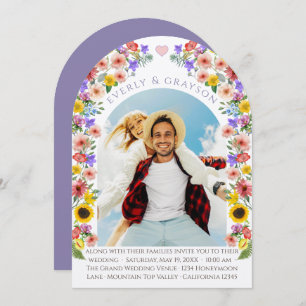 Invitación Arco de fotos de lavanda y elegancia amarilla
