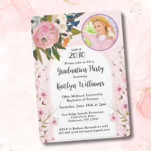 Invitación Arco de Fotos Floral Rosa Acuarela Fiesta de Gradu