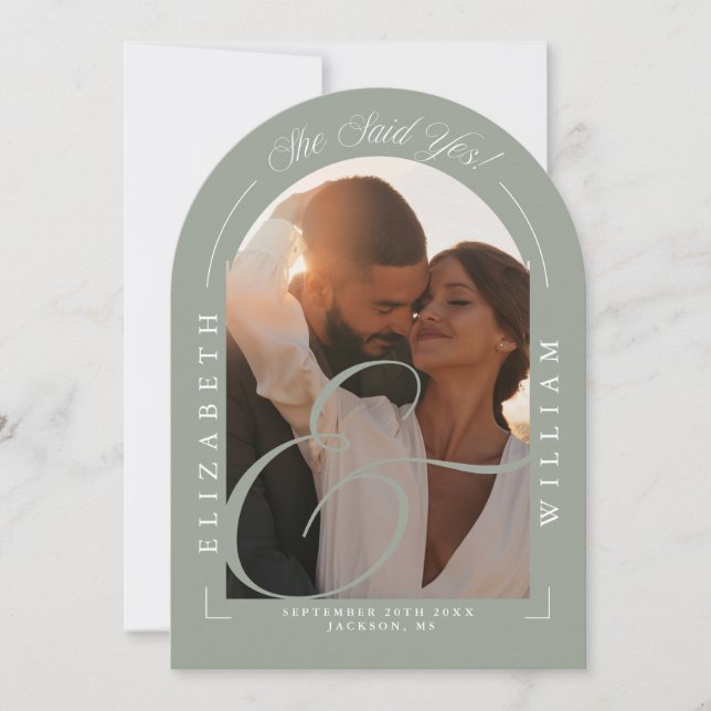 Invitación Arco de Fotos Verde Menta para Boda de Caligrafía (Anverso)