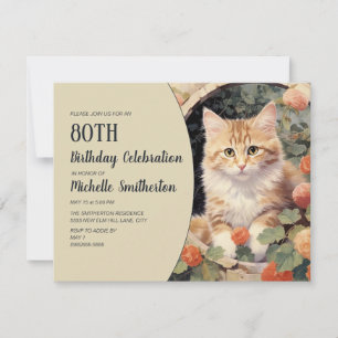 Invitación Arco de gatito blanco amarillo 80 cumpleaños