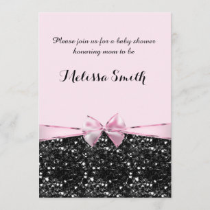 Invitación Arco de glamour con brillo rosa y negro para baby 