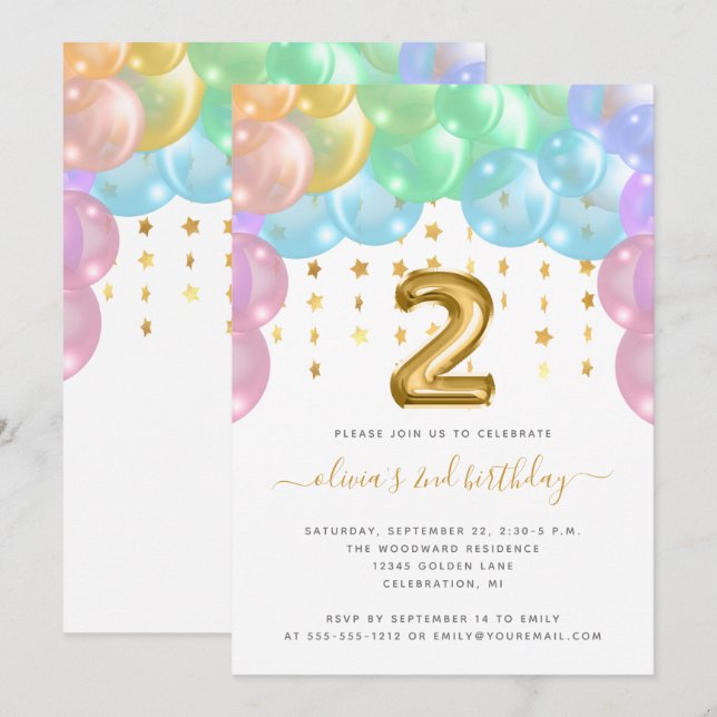 Invitación Arco de globo Arco Arco Arcoiris Chicas de oro Fie (Anverso / Reverso)