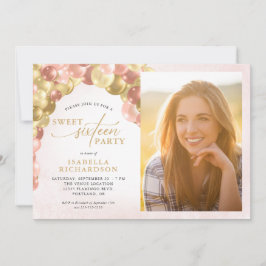 Invitación Arco de globo rosa y oro dulce de foto 16 Fiestas