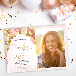 Invitación Arco de globo rosa y oro dulce de foto 16 Fiestas