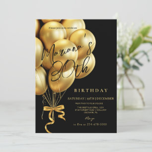 Invitación Arco de globos Black & Gold para fiesta de cumplea