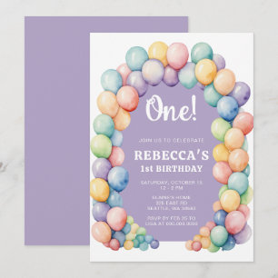 Invitación Arco de globos de arcoíris para cumpleaños de cual