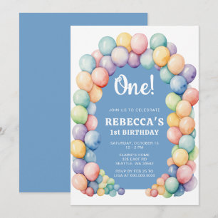 Invitación Arco de globos de arcoíris para cumpleaños de cual