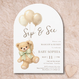 Invitación Arco de Globos de Osito de Peluche Sip and See