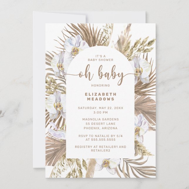 Invitación Arco de Grass Boho Pampas Oh Baby Shower (Anverso)
